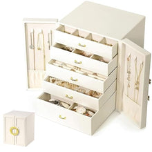 Jewelry Box for Women Girls Wife Ideal Gift, 2-5 Layer Jewelry Organizer Display Earrings Bracelets Rings Necklaces, PU Leather & Soft Velvet Lined (5-LAYER White01)