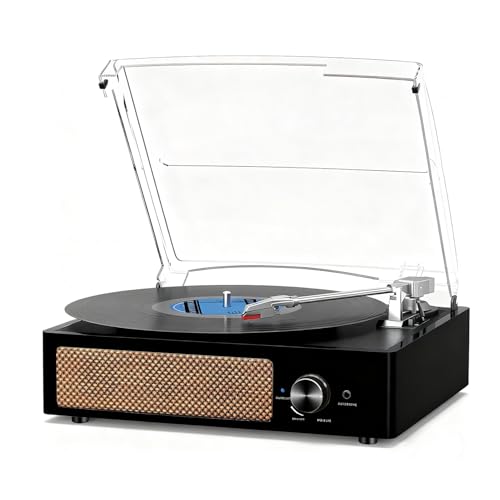 Vinyl Record Player with 2 Stereo Speakers Belt-Driven Vintage Turntables Support 3-Speed 3-Size Bluetooth Wireless Playback AUX-in RCA Out Headphone LP Vinyl Players Auto Stop Fashion (Black)