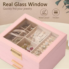 Jewelry Box for Women Girls Wife Ideal Gift, 2-5 Layer Jewelry Organizer Display Earrings Bracelets Rings Necklaces, PU Leather & Soft Velvet Lined (new pink)