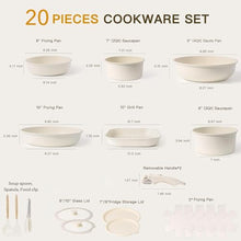 Nonstick Cookware Set 20-Pieces Pots and Pans Set Detachable Handles, Healthy & Non Toxic Kitchen Removable Handle Cookware Set, Dishwasher and Oven Safe, PFAS and PFOA Free (White02)