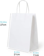50 Pack Medium White Paper Gift Bags with Handles for Weddings, Events Shopping Bulk White Gift Bags White Paper Shopping Bags White Gift Bags with Handles Bulk, 21x11x27cm, 8.3