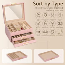 Jewelry Box for Women Girls Wife Ideal Gift, 2-5 Layer Jewelry Organizer Display Earrings Bracelets Rings Necklaces, PU Leather & Soft Velvet Lined (new pink)