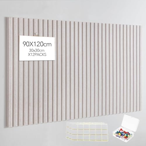 Large Cork Boards for Walls Alternative - 12-Pack Felt Wall Tiles Slat Wall Paneling, Pinboard 120 x 90 Felt Bulletin Board Tiles for Office Decor, Push pin Board Office Organizer (Ivory White)