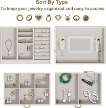 Jewelry Box for Women Girls Wife Ideal Gift, 2-5 Layer Jewelry Organizer Display Earrings Bracelets Rings Necklaces, PU Leather & Soft Velvet Lined (3-LAYER Beige crocodile pattern)