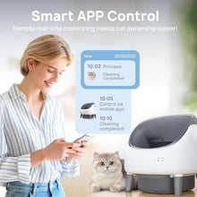 Open Top Self Cleaning Cat Litter Box Automatic Cat Litter Box for Multiple Cats-Large Smart Litter Boxes Electric Litter Box with APP Control, Safety Sensor (White and Grey)
