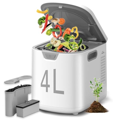 4L Electric Composter for Kitchen Smart Kitchen Waste Compost Bin Odorless/Auto-Cleaning/Intelligent LED Display, Food Composter for Home, Food Waste Compost Machine (white02)