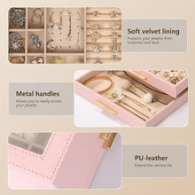 Jewelry Box for Women Girls Wife Ideal Gift, 2-5 Layer Jewelry Organizer Display Earrings Bracelets Rings Necklaces, PU Leather & Soft Velvet Lined (new pink)