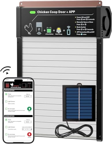 Automatic Chicken Coop Door Solar Powered, App Control Automatic Chicken Door with Timer & Light Sensor Mix 4-Modes, Solar Chicken Coop Door with Anti-Pinch Design