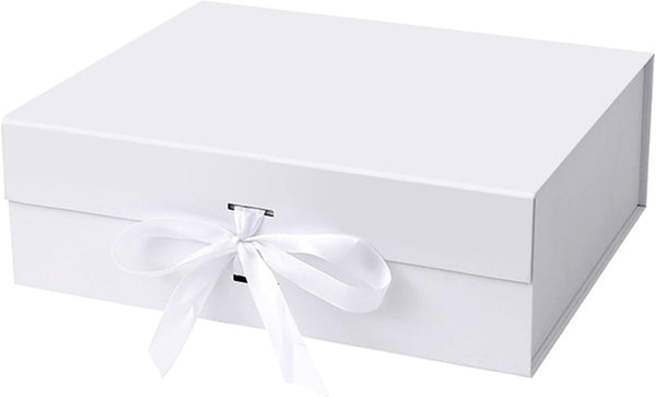 Gift Box with Lid, Collapsible Bridesmaid Magnetic Closure Proposal Box with Satin Ribbons, Sturdy Storage Box for Birthdays, Weddings, Christmas(White, 33.2 x 27 x 11.2cm, 13.1 x 10.6 x 4.4 inchs)