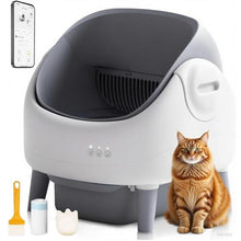 Open Top Self Cleaning Cat Litter Box Automatic Cat Litter Box for Multiple Cats-Large Smart Litter Boxes Electric Litter Box with APP Control, Safety Sensor (White and Grey)