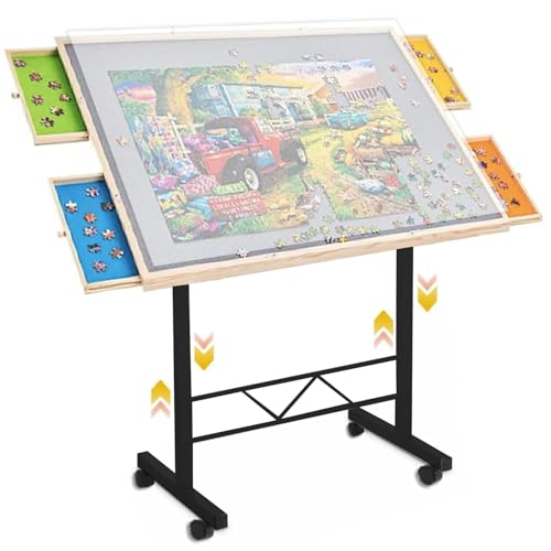 360° Tilting 1500 Piece Puzzle Board with Drawers Adjustable Angle & Height Adjustable Jigsaw Puzzle Board on Wheels with Legs Tilting Jigsaw Puzzle Table for Puzzle Lovers for Birthday ﻿ (Black)