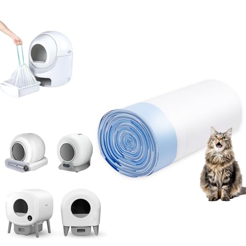 Cat Litter Bags Compatible with Automatic Cat Litter Boxes, Self-Cleaning Cat Litter Box Liner Replacement Bags 20 Pieces Total -1 Roll of Drawstring Trash Bags, Heavy-Duty (cream white)