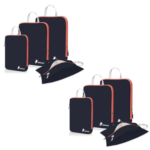 Compression Packing Cubes for Suitcase (black orange 8pcs)