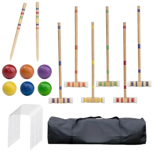 Six-Player Croquet Set with Wooden Mallets, Colored Balls, Sturdy Carrying Bag for Adultski, Croquet Game Set Perfect for Lawn,Backyard,Park and More (Colorful)