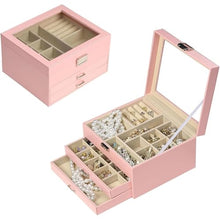 Jewelry Box for Women Girls Wife Ideal Gift, 2-5 Layer Jewelry Organizer Display Earrings Bracelets Rings Necklaces, PU Leather & Soft Velvet Lined (new pink)