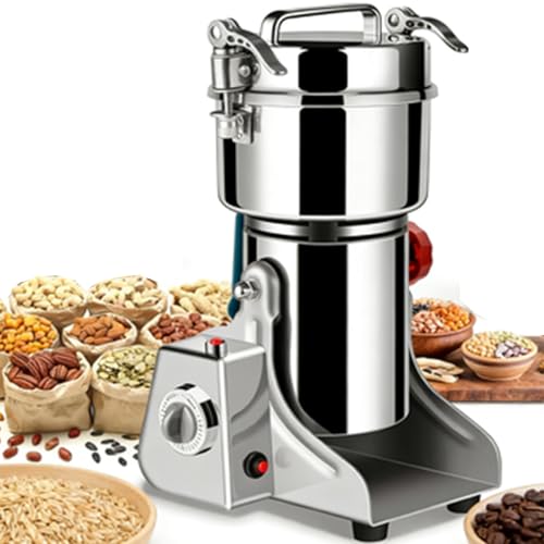 Electric Grain Mill Grinder High Speed Food Grain Mill Stainless Steel Seeds Flour Nut Pill Wheat Corn Herbs Spices & Seasonings Dry Grinder Electric Machine for Kitchen (1000g Swing Type)