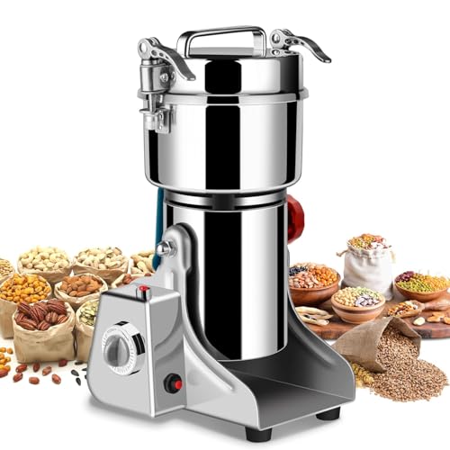 Electric Grain Mill Grinder 800g High Speed Food Grain Mill Stainless Steel Seeds Flour Nut Pill Wheat Corn Herbs Spices & Seasonings Dry Grinder Electric Machine for Kitchen (800g Swing Type)