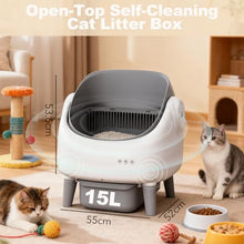 Open Top Self Cleaning Cat Litter Box Automatic Cat Litter Box for Multiple Cats-Large Smart Litter Boxes Electric Litter Box with APP Control, Safety Sensor (White and Grey)