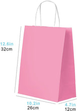 50 Pack Large Rose Red Paper Gift Bags with Handles, Parties Retail Rose Red Paper Bags Bulk Rose Red Craft Bags Rose Red Gift Bags with Handles, 26x12x32cm, 10.2