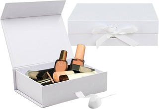 Gift Box with Lid, Magnetic Closure Collapsible Bridesmaid Proposal Box with Satin Ribbons, Sturdy Storage Box for Birthdays, Weddings, Christmas(White, 24.1 x 17.8 x 7.7cm, 9.5 x 7 x 3 inchs)