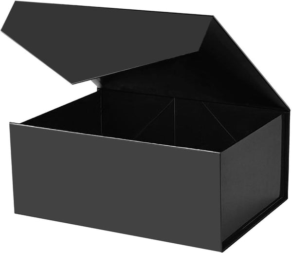 Gift Box with Lid, Collapsible Bridesmaid Proposal Box with Magnetic, Sturdy Storage Box for Birthdays, Weddings, Father's Day, Christmas(Black,31 x 20 x 10,12 x 7.9 x 3.9 inches)