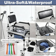 Folding Rolling Shower Wheelchair for Elderly and Disabled, Foldable & Adjustable Height Sturdy Rolling Shower Wheelchair for toilet Raised Toilet Seat Raiser with Handle for Senior (black)