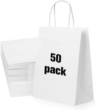 50 Pack Medium White Paper Gift Bags with Handles for Weddings, Events Shopping Bulk White Gift Bags White Paper Shopping Bags White Gift Bags with Handles Bulk, 21x11x27cm, 8.3