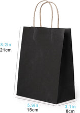 50 Pack Small Black Paper Gift Bags with Handles, Great for Birthdays, Parties, Crafts, Bulk Black Gift Bags, Small Black Kraft Bags, Black Gift Bags with Handles, 15x8x21cm, 5.9