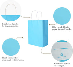 30 Pcs Light Blue Paper Gift Bags 15 x 8 x 21cm, 5.9 x 3.1 x 8.2 inches , Gift Bags Medium Size, Kraft Paper Bags with Handles Bulk Wedding Party Favor Bags, Kraft Bags, Grocery Shopping Bags, Retail Merchandise Bags Gift Sacks