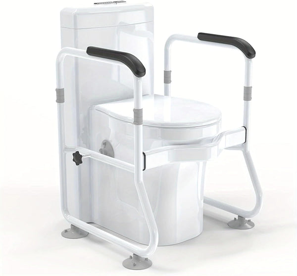 Toilet Safety Rail - Adjustable Detachable Toilet Safety Frame with Handles Heavy-Duty Toilet Safety Rails Stand Alone - Toilet Safety Rails for Elderly, Handicapped - Fits Most Toilets (White 01)