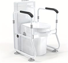 Toilet Safety Rail - Adjustable Detachable Toilet Safety Frame with Handles Heavy-Duty Toilet Safety Rails Stand Alone - Toilet Safety Rails for Elderly, Handicapped - Fits Most Toilets (White 01)
