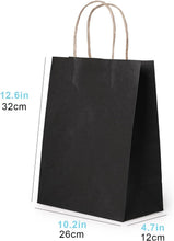 50 Pack Large Black Paper Gift Bags with Handles, for Retail Parties Holidays Bulk Black Gift Bags Black Craft Bags, Black Paper Gift Bags with Handles, 26x12x32cm, 10.2