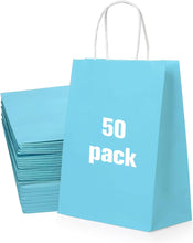 50 Pack Small Blue Paper Gift Bags with Handles, Great for Birthdays, Parties, Crafts, Bulk Blue Gift Bags Small Blue Kraft Bags, Blue Paper Gift Bags with Handles, 15x8x21cm, 5.9