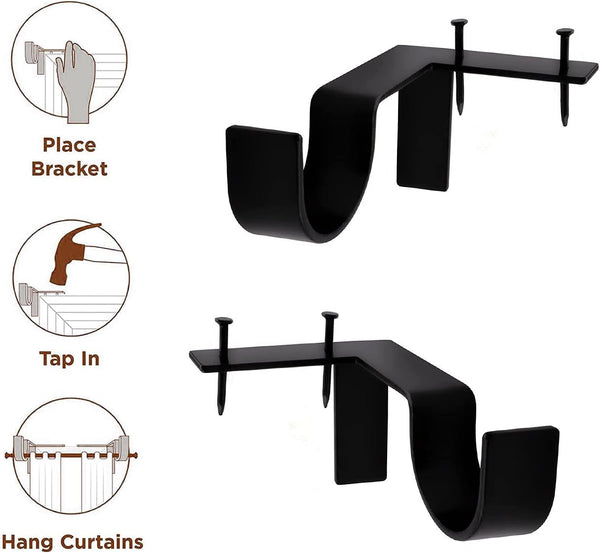 Black Tap Bracket - No Drill Curtain Rod Bracket 1" Curtain Rod, Heavy Duty Adjustable Curtain Rod Holders, Quick Hang No Damage Screwless Curtain Rods Brackets for Home Window and Door (Silver,2pcs)
