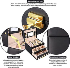 Jewelry Box for Women Girls Wife Ideal Gift, 2-5 Layer Jewelry Organizer Display Earrings Bracelets Rings Necklaces, PU Leather & Soft Velvet Lined (3-LAYER Black02)