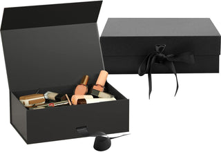 Gift Box with Lid, Collapsible Bridesmaid Proposal Box with Satin Ribbons, Sturdy Storage Box for Birthdays, Weddings, Father's Day, Christmas(Pink, 26.1 x 22.8 x 10cm, 10.3 x 9 x 3.9 inchs)