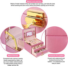 Jewelry Box for Women Girls Wife Ideal Gift, 2-5 Layer Jewelry Organizer Display Earrings Bracelets Rings Necklaces, PU Leather & Soft Velvet Lined (3-LAYER Pink02)