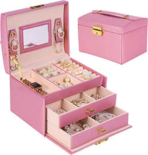 Jewelry Box for Women Girls Wife Ideal Gift, 2-5 Layer Jewelry Organizer Display Earrings Bracelets Rings Necklaces, PU Leather & Soft Velvet Lined (3-LAYER Pink02)