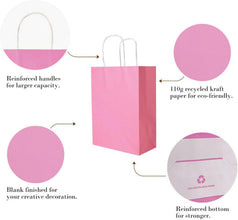 50 Pack Large Rose Red Paper Gift Bags with Handles, Parties Retail Rose Red Paper Bags Bulk Rose Red Craft Bags Rose Red Gift Bags with Handles, 26x12x32cm, 10.2