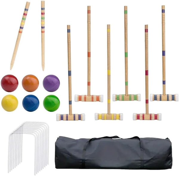 Six-Player Croquet Set with Wooden Mallets, Colored Balls, Sturdy Carrying Bag for Adultski, Croquet Game Set Perfect for Lawn,Backyard,Park and More (Colorful)