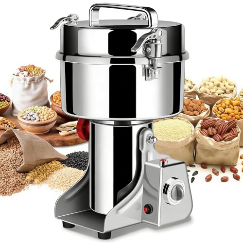 Electric Grain Mill Grinder 2500g High Speed Food Grain Mill Stainless Steel Seeds Flour Nut Pill Wheat Corn Herbs Spices & Seasonings Dry Grinder Electric Machine for Kitchen (2500g Swing Type02)