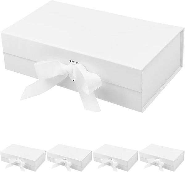 5Pcs Premium White Bridesmaid Gift Box with Ribbon, Magnetic Gift Box, Gift Boxes for Presents, Keepsake Box, Small Gift Box, Bridesmaid Proposal Box, White Boxes for Gifts (White, 23x17x7, 5PCS)