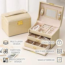 Jewelry Box for Women Girls Wife Ideal Gift, 2-5 Layer Jewelry Organizer Display Earrings Bracelets Rings Necklaces, PU Leather & Soft Velvet Lined (3-LAYER Beige crocodile pattern)