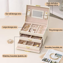 Jewelry Box for Women Girls Wife Ideal Gift, 2-5 Layer Jewelry Organizer Display Earrings Bracelets Rings Necklaces, PU Leather & Soft Velvet Lined (3-LAYER Beige crocodile pattern)