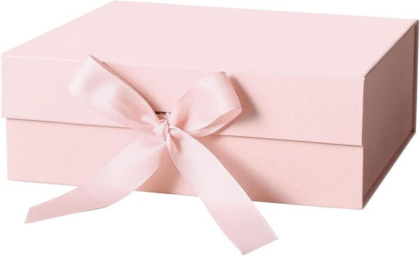 Gift Box with Lid, Collapsible Bridesmaid Proposal Box with Satin Ribbons, Sturdy Storage Box for Birthdays, Weddings, Father's Day, Christmas(Pink, 26.1 x 22.8 x 10cm, 10.3 x 9 x 3.9 inchs)