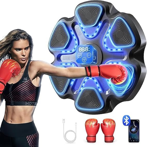 Music Boxing Machine Interactive Punching Trainer with Boxing Gloves Large Size Wall Mounted Electronic Boxing Target for Adults, 9 Modes & 9 Speeds