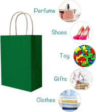 50 Pack Small Green Paper Gift Bags with Handles, for Birthdays, Parties, Crafts, Bulk Gift Bags, Small Green Kraft Paper Bags, Green Bags with Handles, 15x8x21cm, 5.9