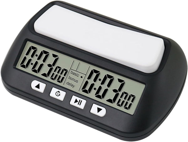 Professional Digital Chess Clock Timer Multifunctional with Bonus Delay Countdown Alarm Features Chess 2-Player Board Games Portable Timer with Tournament Chess Timer Clock Bonus Time Features, Black