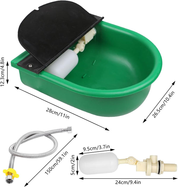 Automatic Livestock Waterer Durable Plastic Bowl Easy-Clean Drain Hole,Horse Trough Self Filling Dog Water Bowl with 2 Float Valve 59 inch Stainless Pipe for Dogs Horses Goats Pigs