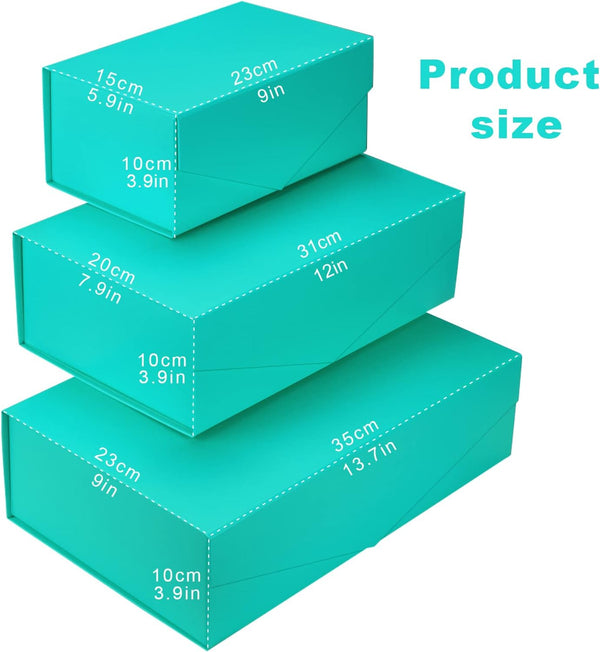 Gift Box with Lid, Collapsible Bridesmaid Proposal Box with Magnetic, Sturdy Storage Box for Birthdays, Weddings, Father's Day, Christmas(turquoise,23 x 15 x 10,9 x 5.9 x 3.9 inches)